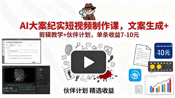 图片[1]_（15992期）AI大案纪实短视频制作课，文案生成+剪辑教学+伙伴计划，单条收益7-10元_红利云网创