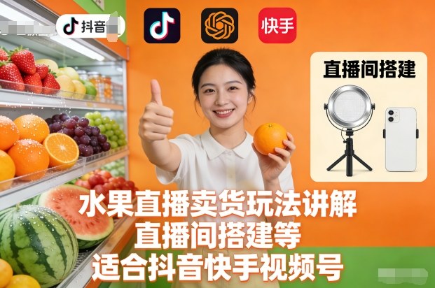 水果直播卖货玩法讲解、直播间搭建等，适合抖音快手视频号_红利云网创