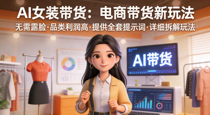 AI女装带货，电商带货新玩法，无需露脸，品类利润高，提供全套提示词，详细拆解玩法_红利云网创