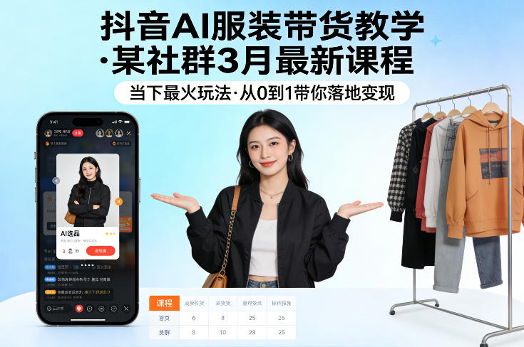 抖音AI服装带货教学，某社群3月最新课程，当下最火玩法，从0到1带你落地变现_红利云网创