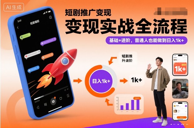 短剧推广变现实战全流程,基础+进阶,普通人也能做到日入1k+_红利云网创