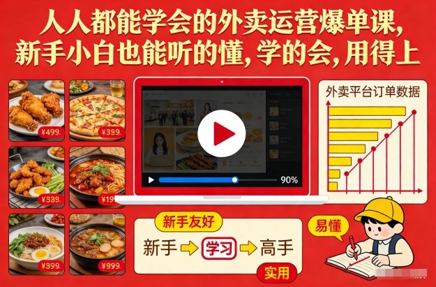 人人都能学会的外卖运营爆单课，新手小白也能听的懂，学的会，用得上_红利云网创